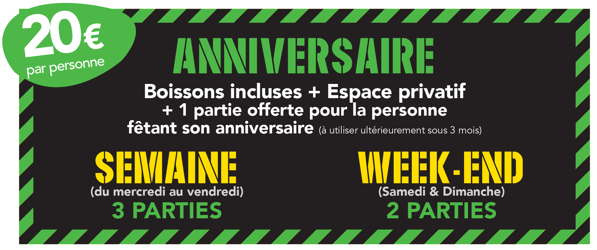 Tarifs anniversaires au Laser Game Chambly